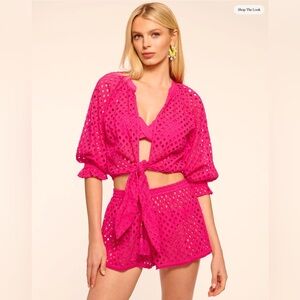 NWT Ramy Brook Matching Set Swim Coverup - Pink Cotton Eyelet Size S